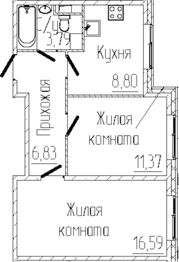2-комнатная квартира 47.38 м², 2/8 эт., ЖК «SERTOLOVO PARK»